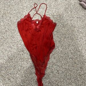 Red orange satin body suit
